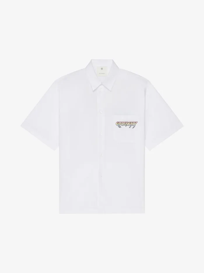 Men Shirts Givenchy Shirt In Poplin With GIVENCHY World Tour Print White