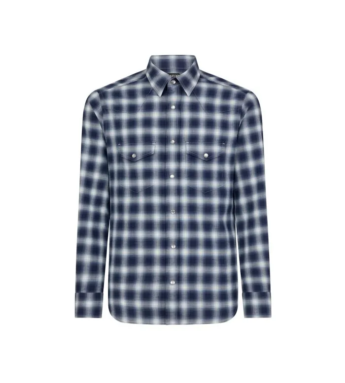 Men Shirts Tom Ford Shadow Check Western Shirt Combo Dark Blue White