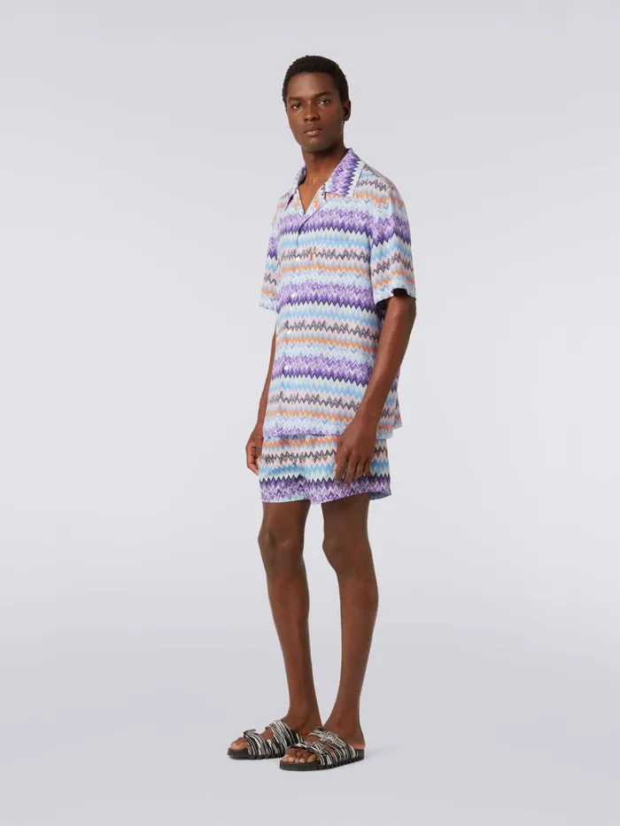 Men ShortSleeved Chevron Viscose Bowling Shirt Blue Missoni Shirts Men ShortSleeved Chevron Viscose Bowling Shirt Blue Missoni Shirts