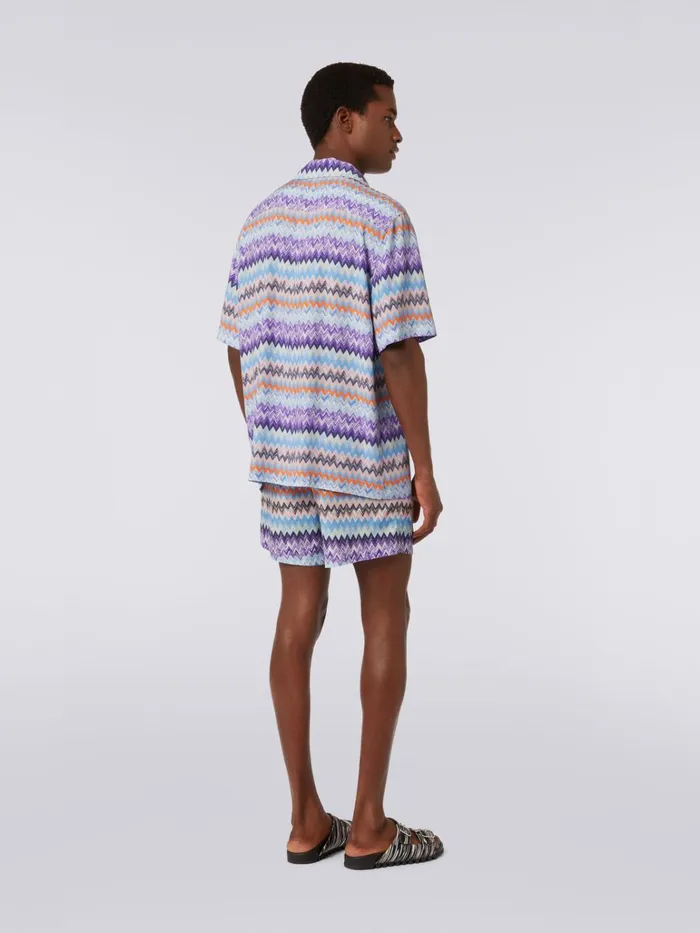 Men ShortSleeved Chevron Viscose Bowling Shirt Blue Missoni Shirts Men ShortSleeved Chevron Viscose Bowling Shirt Blue Missoni Shirts