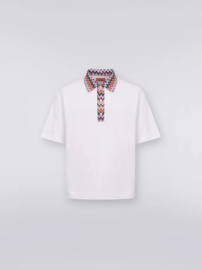 Men ShortSleeved Cotton Jersey Polo Shirt With Zigzag Inserts Multicoloured Missoni Polos and Tshirts Men ShortSleeved Cotton Jersey Polo Shirt With Zigzag Inserts Multicoloured Missoni Polos and Tshirts