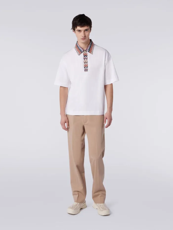 Men ShortSleeved Cotton Jersey Polo Shirt With Zigzag Inserts Multicoloured Missoni Polos and Tshirts Men ShortSleeved Cotton Jersey Polo Shirt With Zigzag Inserts Multicoloured Missoni Polos and Tshirts