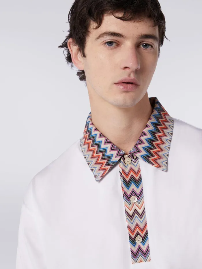 Men ShortSleeved Cotton Jersey Polo Shirt With Zigzag Inserts Multicoloured Missoni Polos and Tshirts Men ShortSleeved Cotton Jersey Polo Shirt With Zigzag Inserts Multicoloured Missoni Polos and Tshirts