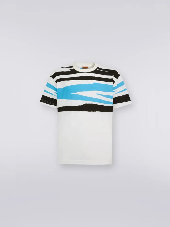 Men Slub Cotton Jersey CrewNeck TShirt White Black and Blue Missoni Polos and Tshirts