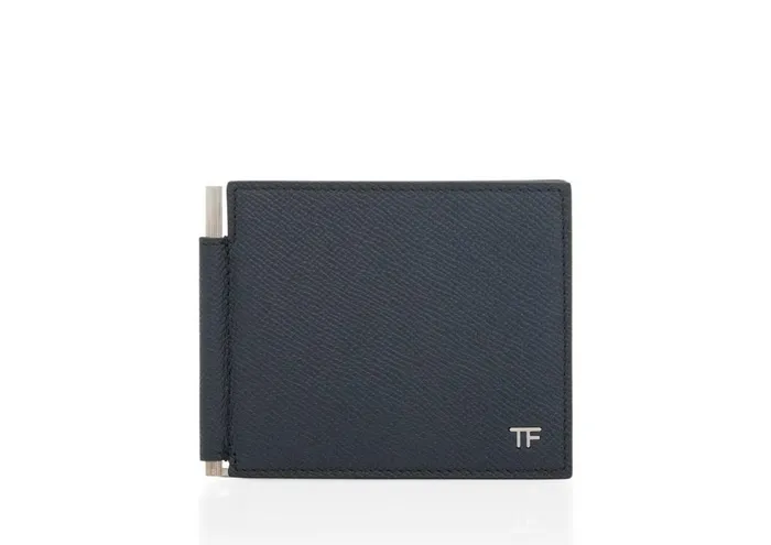 Men Small Leather Goods Tom Ford Small Grain Leather Money Clip Wallet Midnight Blue