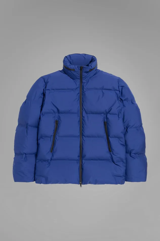 Men Stand Collar Short Down Jacket Pertex Shield Cobalt Blue Norse Projects Outerwear