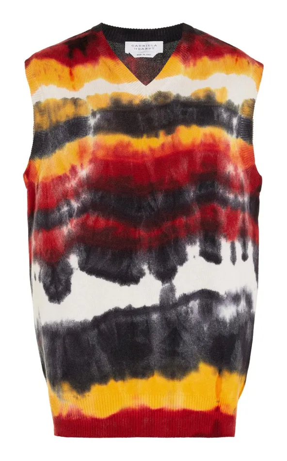 Men Tops Gabriela Hearst Fielding Knit Vest In Fire Tie Dye Cashmere