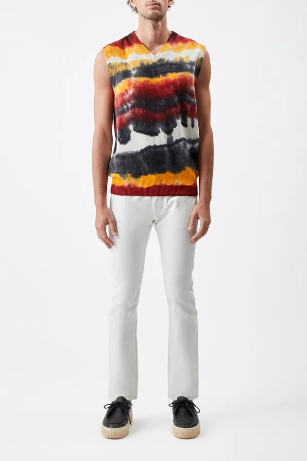 Men Tops Gabriela Hearst Fielding Knit Vest In Fire Tie Dye Cashmere