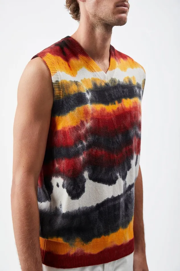 Men Tops Gabriela Hearst Fielding Knit Vest In Fire Tie Dye Cashmere