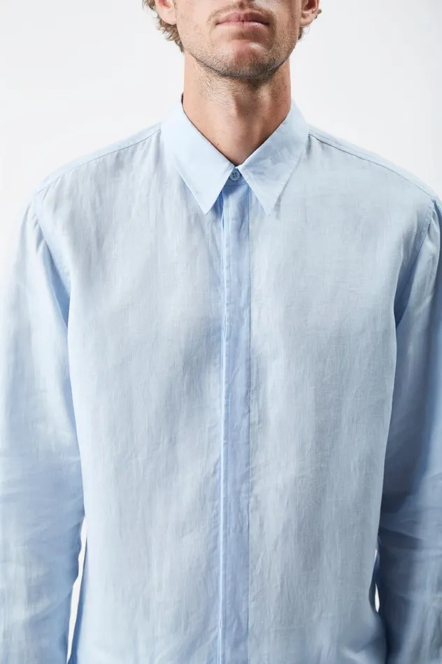 Men Tops Gabriela Hearst Quevedo Shirt In Light Blue Linen