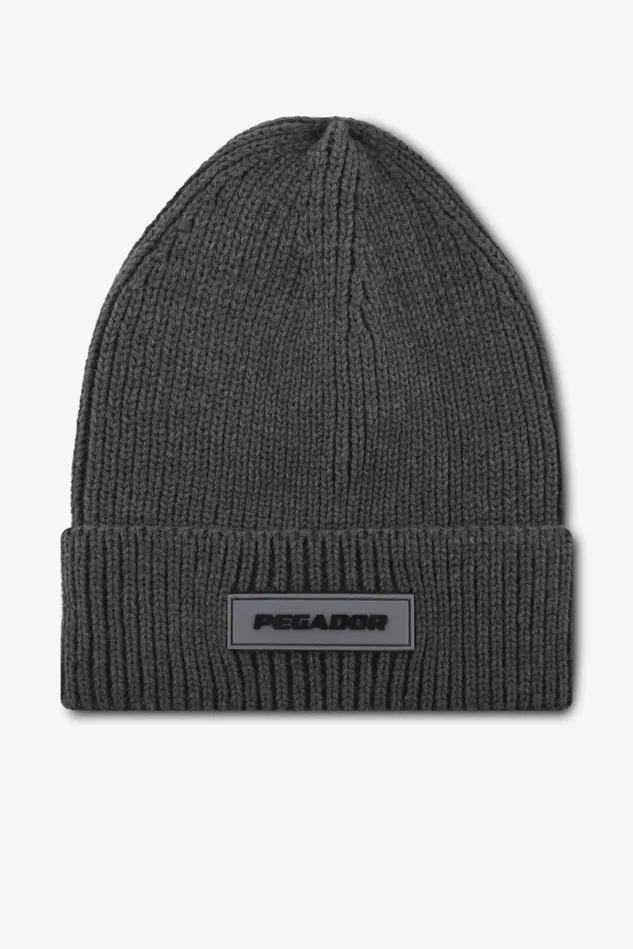 MenWomen Pegador Beanies Logo Rubber Beanie Heavy Knit Anthracite Black