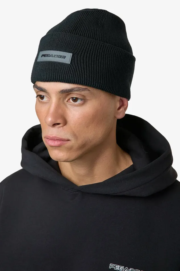 MenWomen Pegador Beanies Ranyo Logo Rubber Beanie Black Black MenWomen Pegador Beanies Ranyo Logo Rubber Beanie Black Black