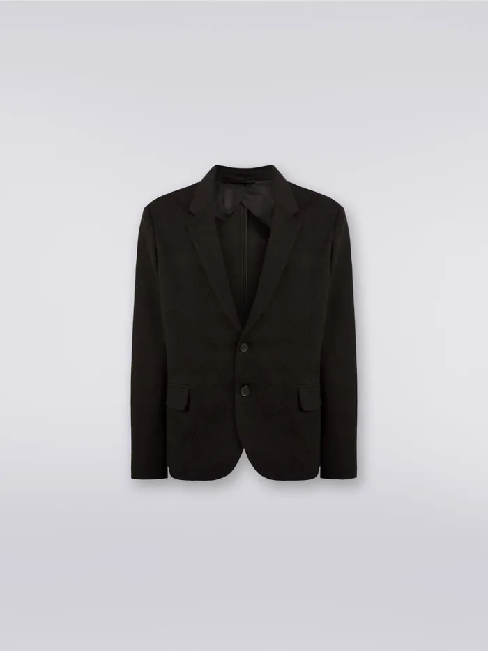 Men Wool Blend Jacket With Chevron Pattern Black Missoni Coats and Jackets