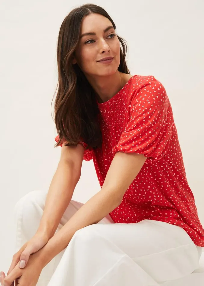 Mia Ditsy Print Top Red Women Phase Eight Tops and TShirts