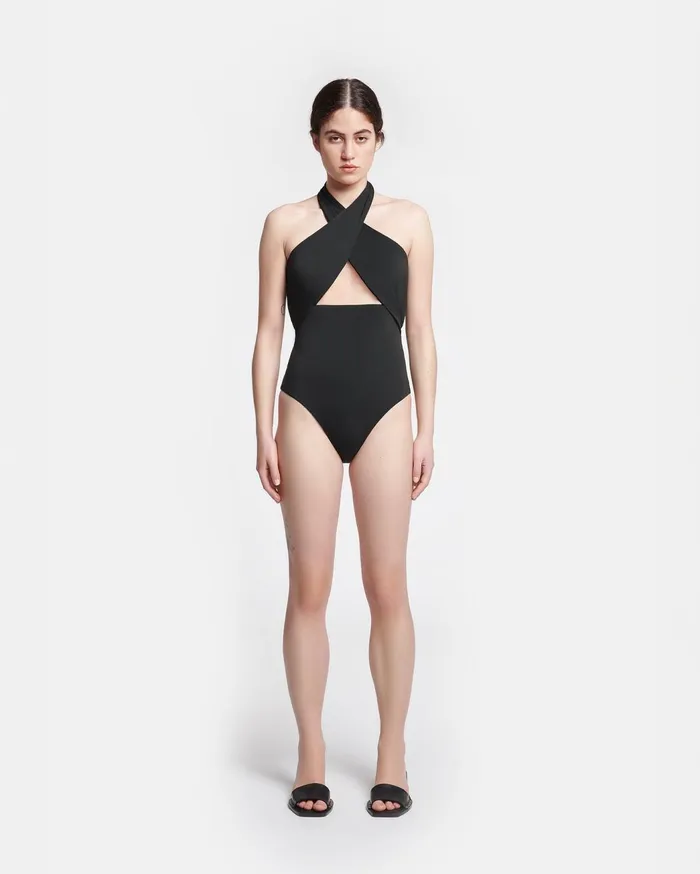 Milana Crossover Halterneck Swimsuit Anthracite Women Nanushka Swimwear