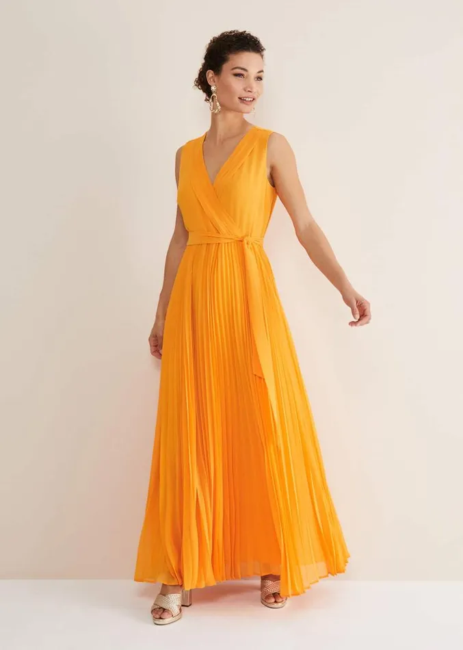 Mollie Pleat Maxi Dress Bright Orange Women Phase Eight Dresses