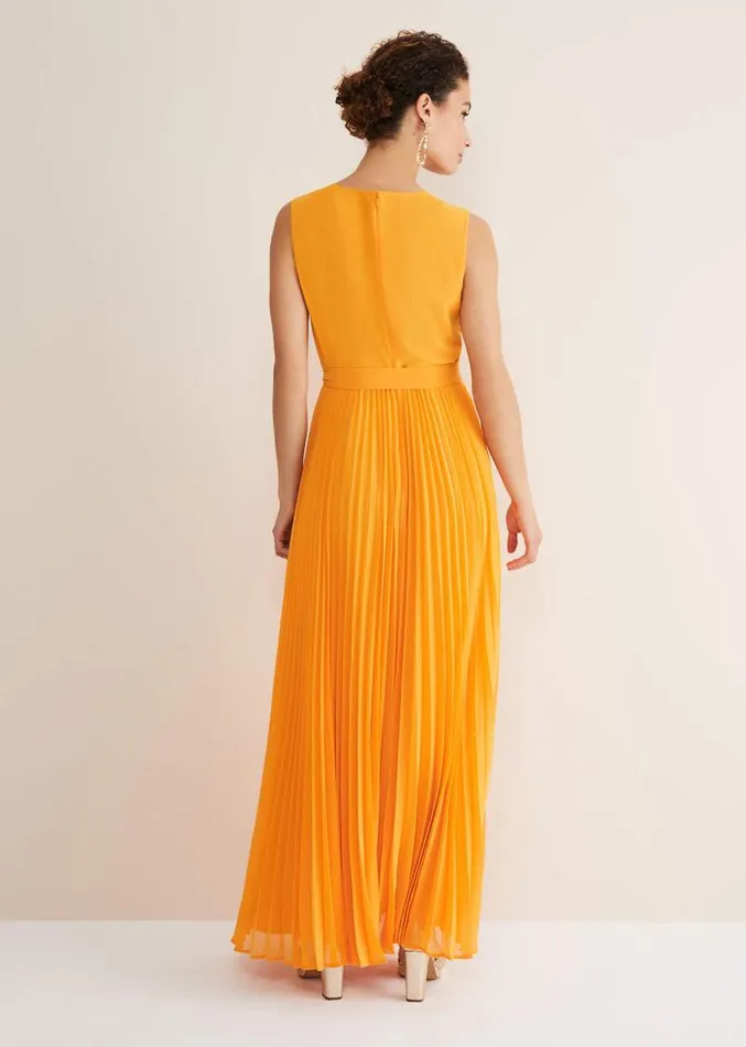 Mollie Pleat Maxi Dress Bright Orange Women Phase Eight Dresses