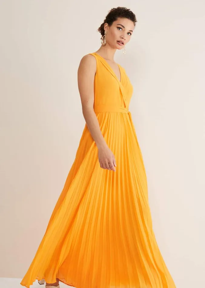 Mollie Pleat Maxi Dress Bright Orange Women Phase Eight Dresses