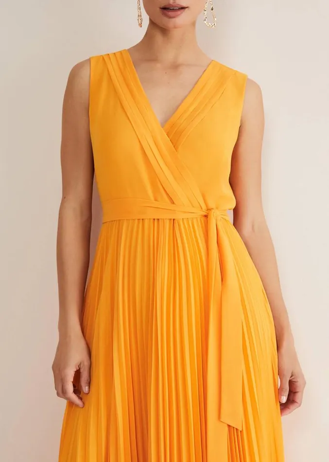 Mollie Pleat Maxi Dress Bright Orange Women Phase Eight Dresses