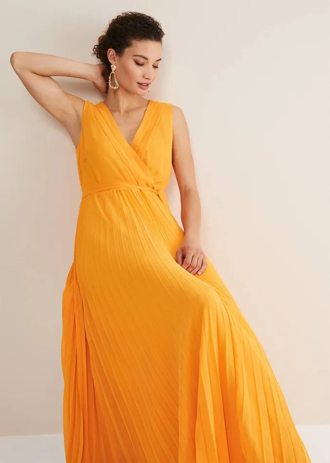 Mollie Pleat Maxi Dress Bright Orange Women Phase Eight Dresses