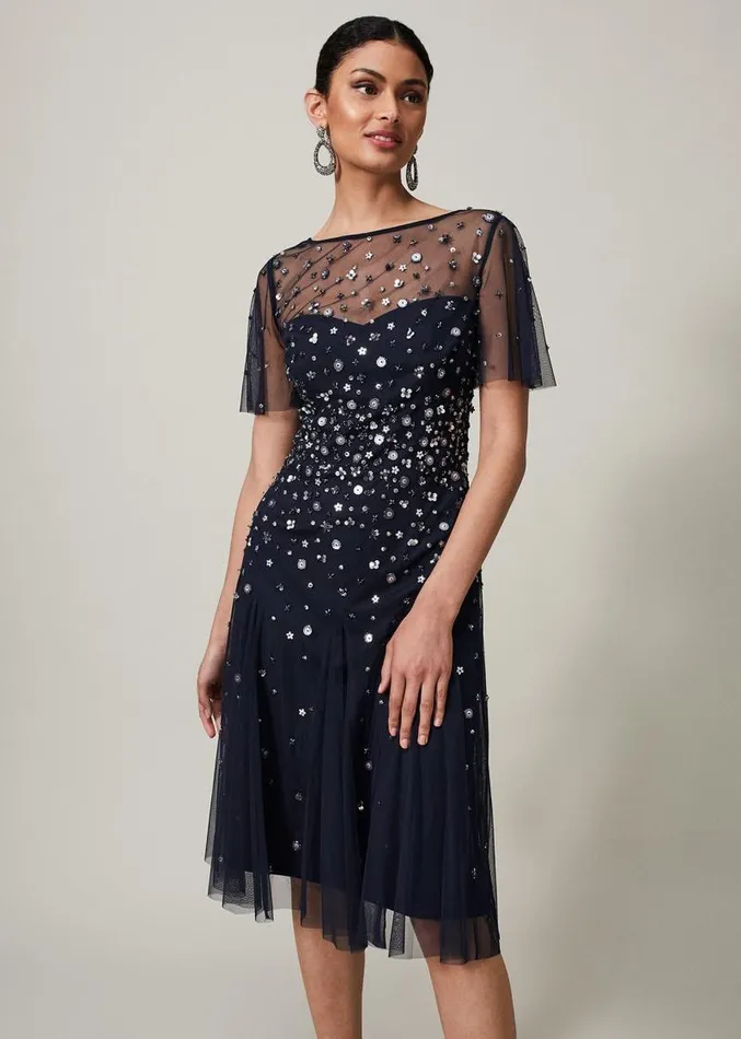 Molly Sequin Midi Dress Navysilver Women Phase Eight Dresses