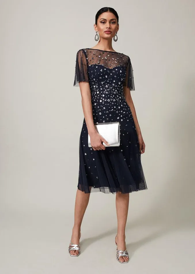 Molly Sequin Midi Dress Navysilver Women Phase Eight Dresses