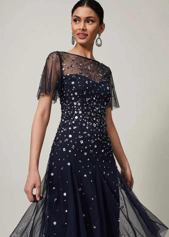 Molly Sequin Midi Dress Navysilver Women Phase Eight Dresses