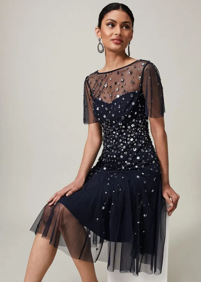 Molly Sequin Midi Dress Navysilver Women Phase Eight Dresses