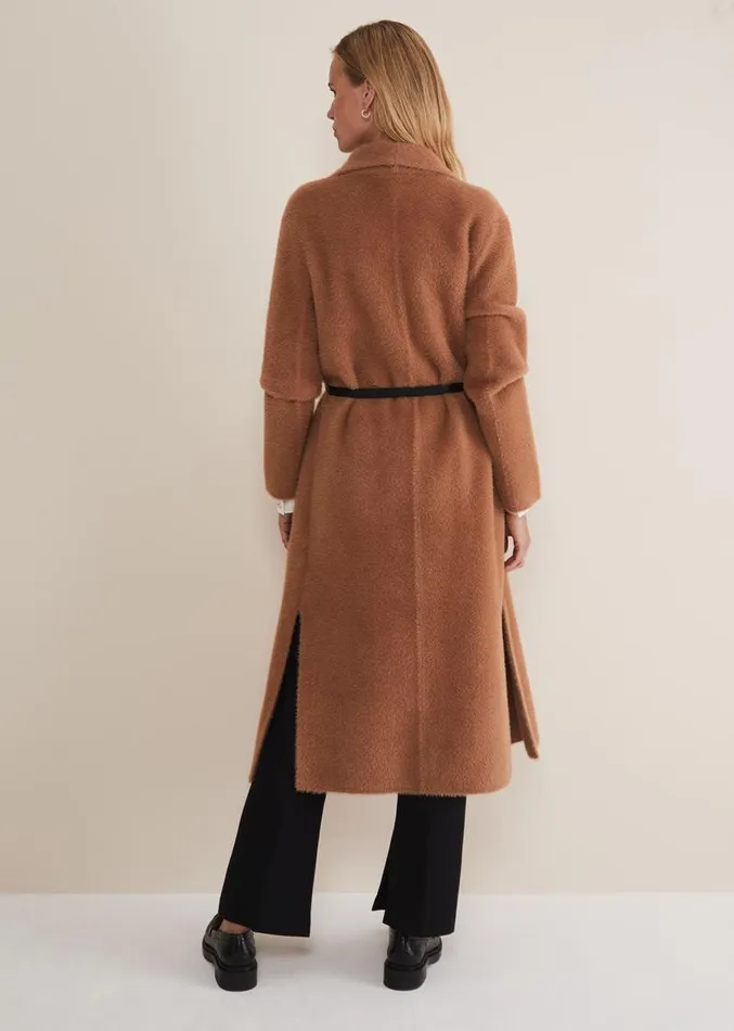 Natasha Waterfall Fluffy Belted Coat Camel Women Phase Eight Coats