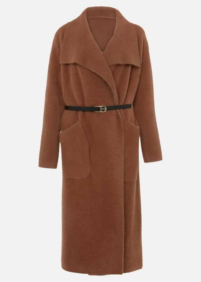 Natasha Waterfall Fluffy Belted Coat Camel Women Phase Eight Coats