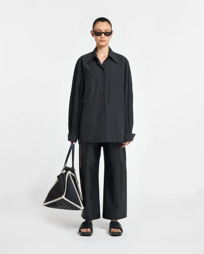 Nele Pleated Poplin Shirt Black Women Nanushka Tops