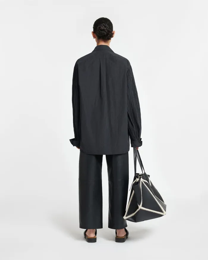 Nele Pleated Poplin Shirt Black Women Nanushka Tops
