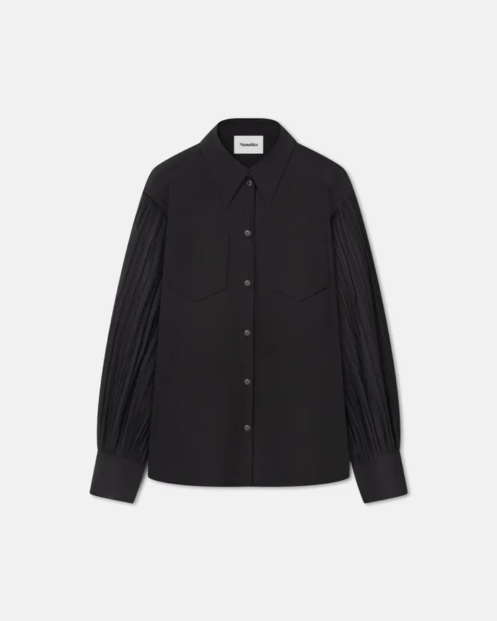 Nele Pleated Poplin Shirt Black Women Nanushka Tops