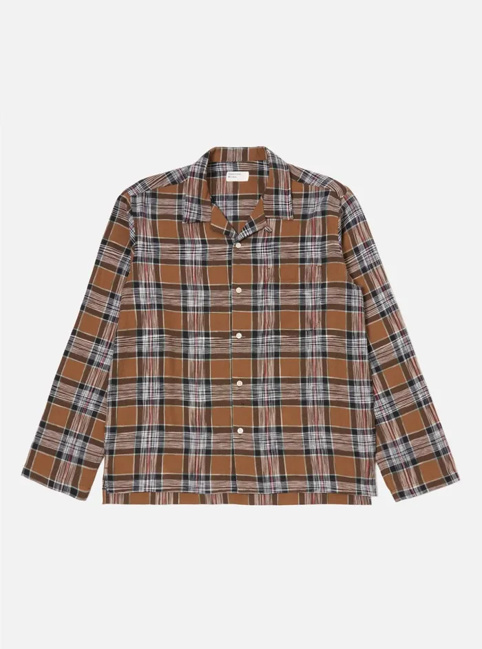 Nightwear Men Universal Works Universal Works Long Pyjama Set In Brown Ikat Twill Check