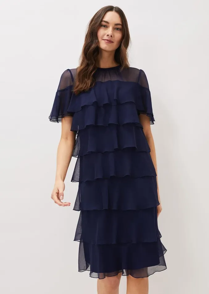 Nika Tiered Shift Dress Navy Women Phase Eight Dresses