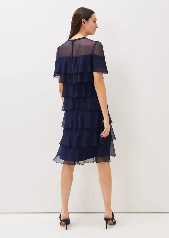Nika Tiered Shift Dress Navy Women Phase Eight Dresses