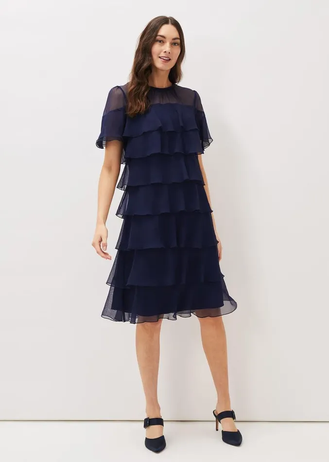 Nika Tiered Shift Dress Navy Women Phase Eight Dresses