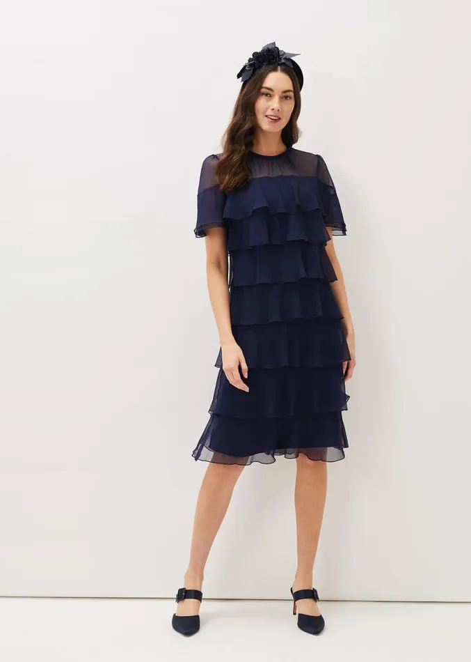 Nika Tiered Shift Dress Navy Women Phase Eight Dresses