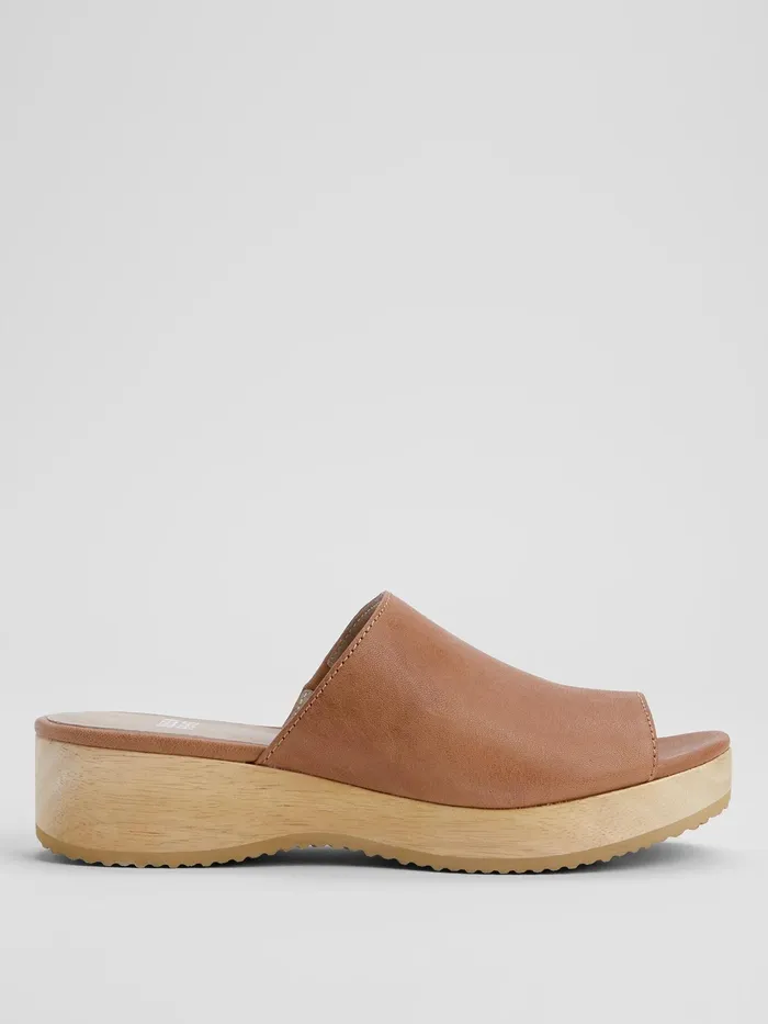 Novel Tumbled Leather Wedge Sandal Cognac Women Eileen Fisher Shoes