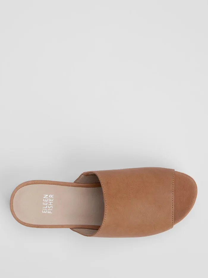 Novel Tumbled Leather Wedge Sandal Cognac Women Eileen Fisher Shoes