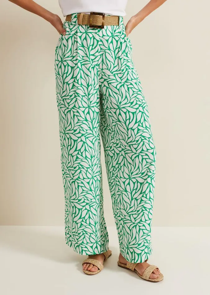 Nylah Printed Wide Leg Trousers Green Women Phase Eight Trousers