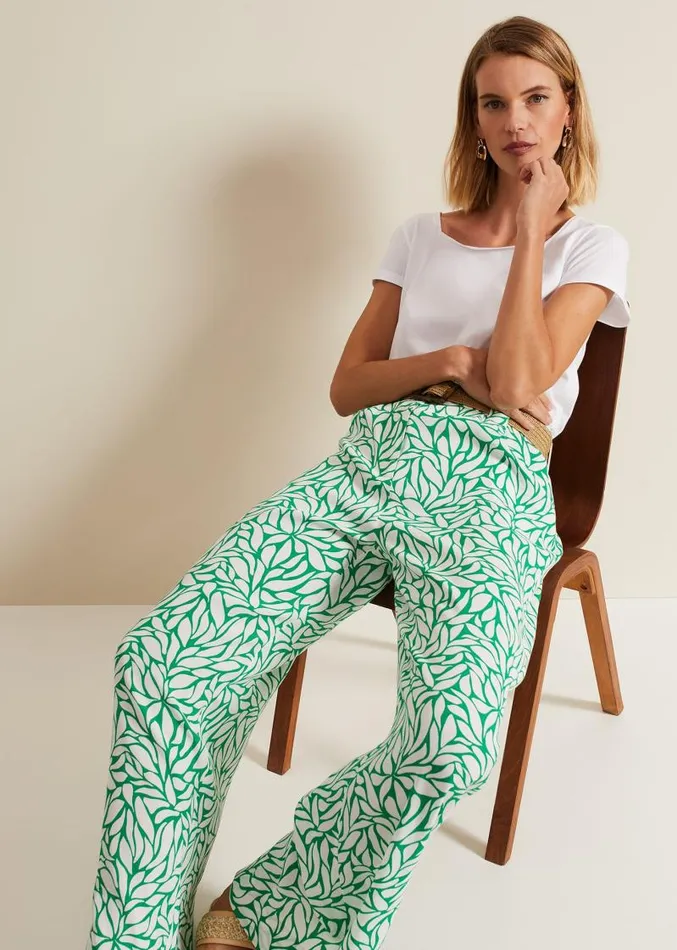 Nylah Printed Wide Leg Trousers Green Women Phase Eight Trousers