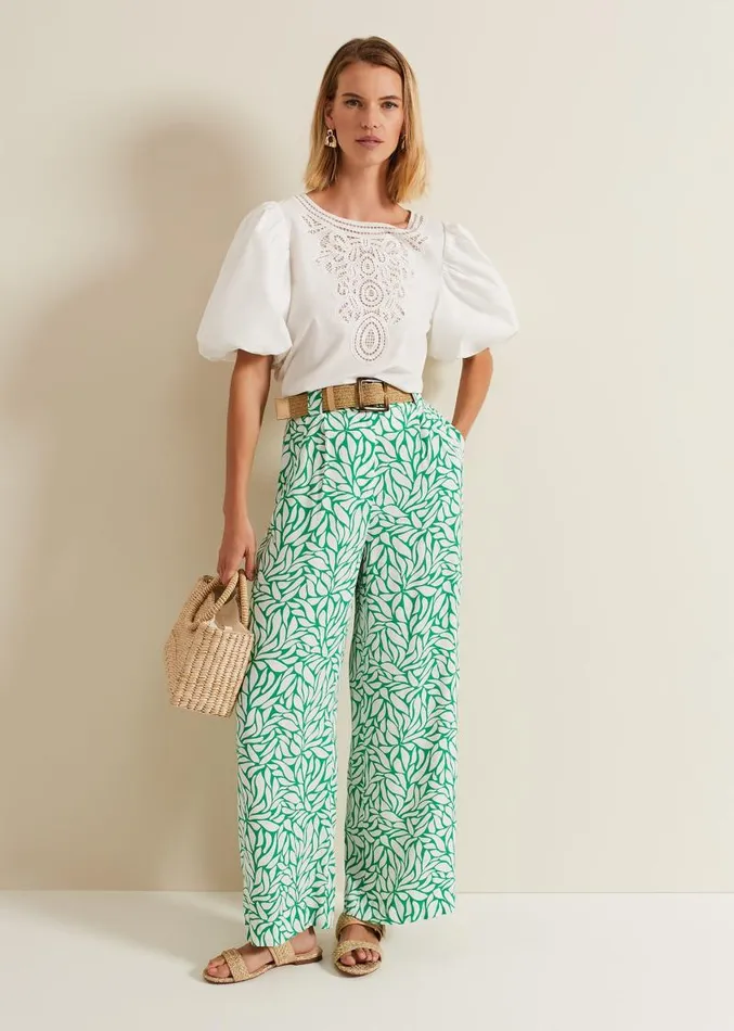 Nylah Printed Wide Leg Trousers Green Women Phase Eight Trousers