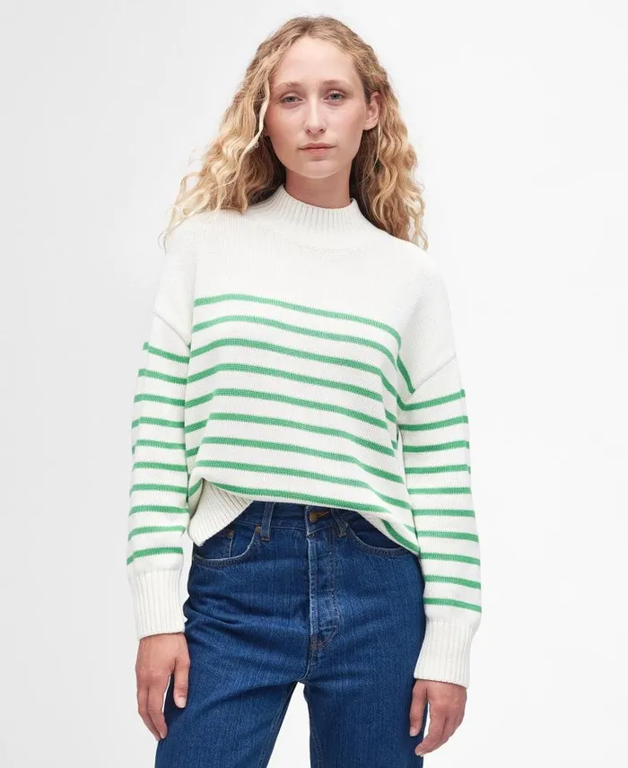 Oakfield Knitted Jumper Aran Stripe Women Barbour Jumpers