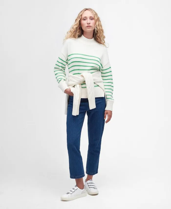 Oakfield Knitted Jumper Aran Stripe Women Barbour Jumpers