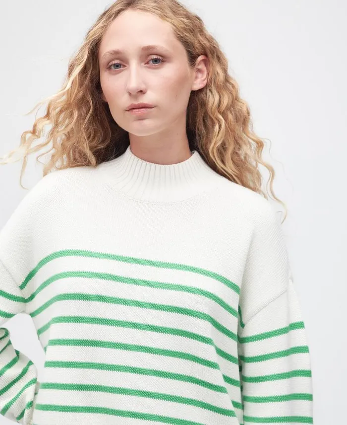 Oakfield Knitted Jumper Aran Stripe Women Barbour Jumpers