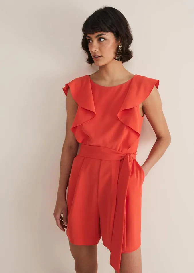 Oaklynn Ruffle Playsuit Vermillion Women Phase Eight Dresses