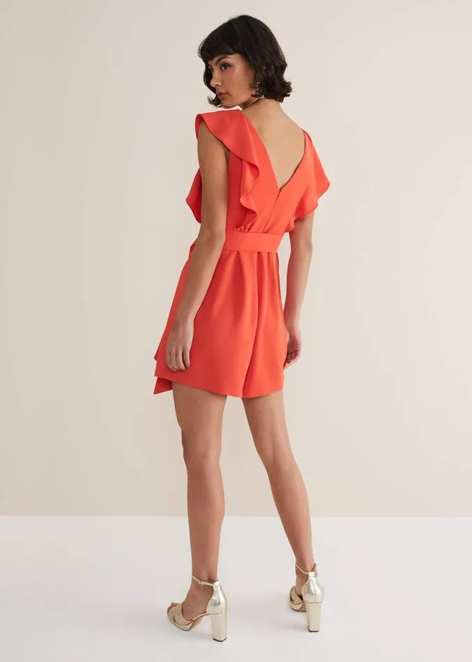 Oaklynn Ruffle Playsuit Vermillion Women Phase Eight Dresses