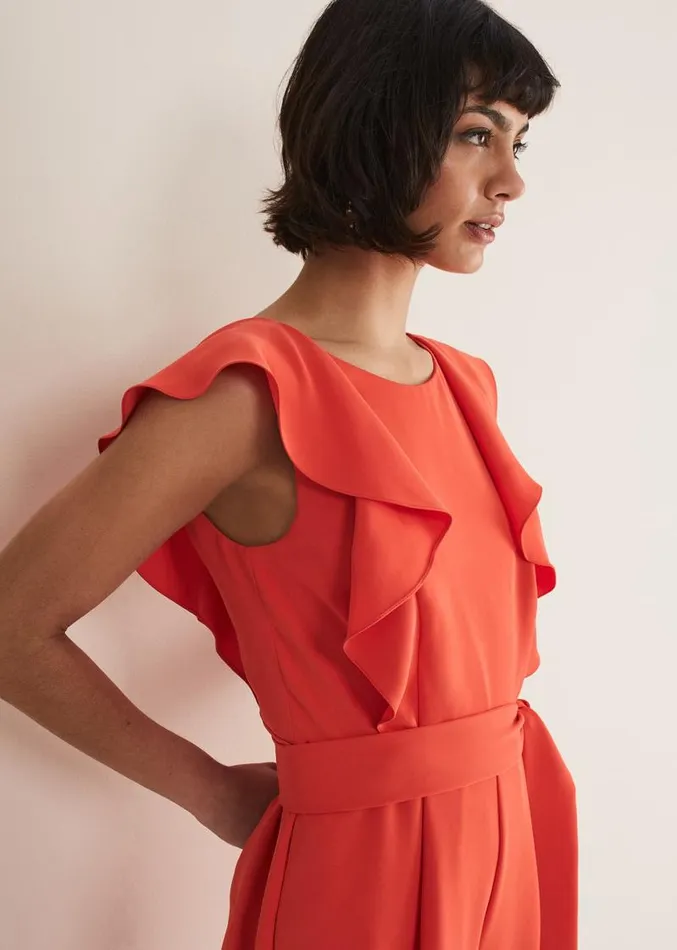 Oaklynn Ruffle Playsuit Vermillion Women Phase Eight Dresses