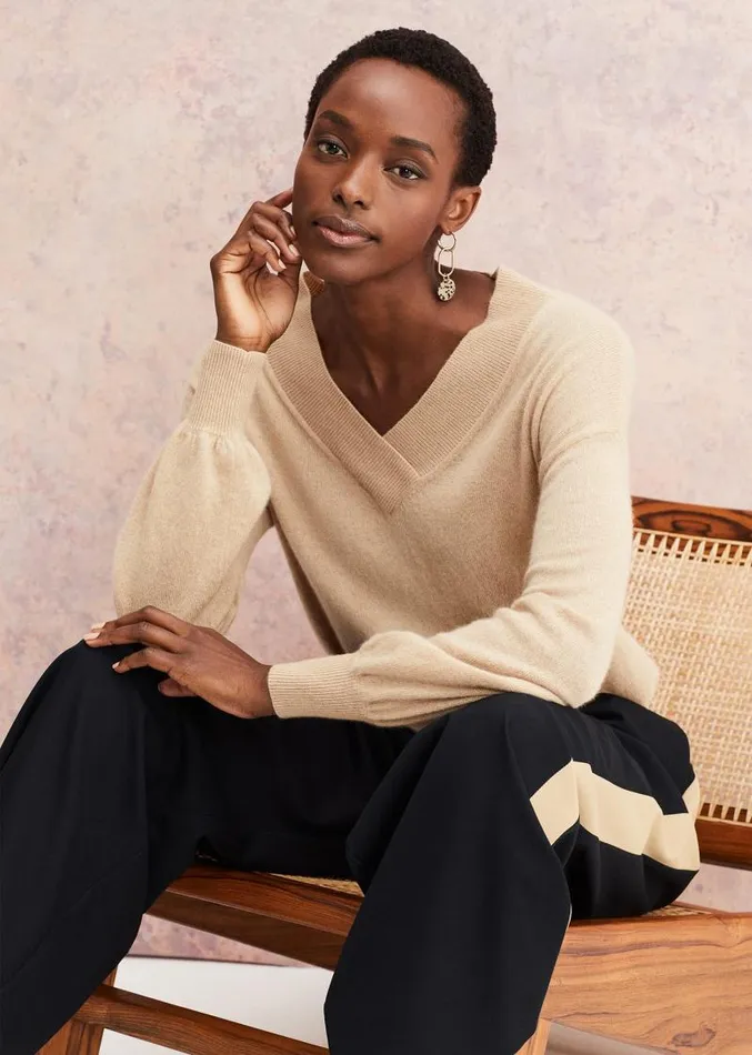 Ophelia Wool Cashmere V Neck Jumper Camel Women Phase Eight Knitwear